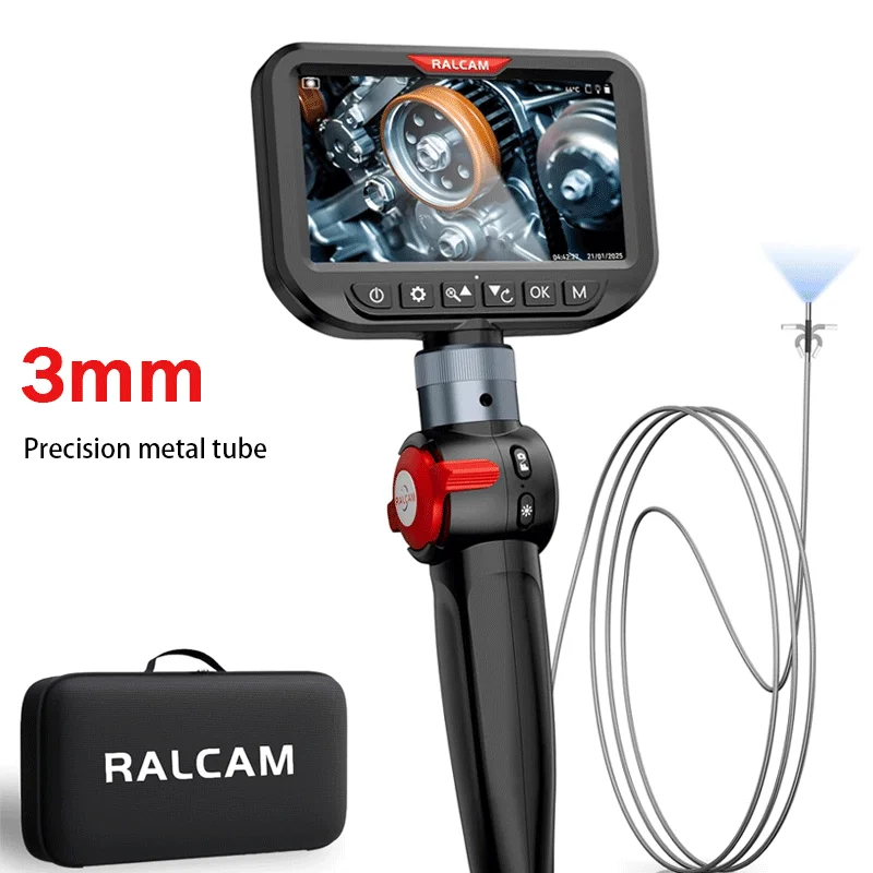 Ralcam 3mm Zwei-Wege-Gelenkendoskop, 5 Zoll HD Industrie-Endoskopkamera, Werkzeug für Luftfahrtinspektion und Kfz-Mechanik Image