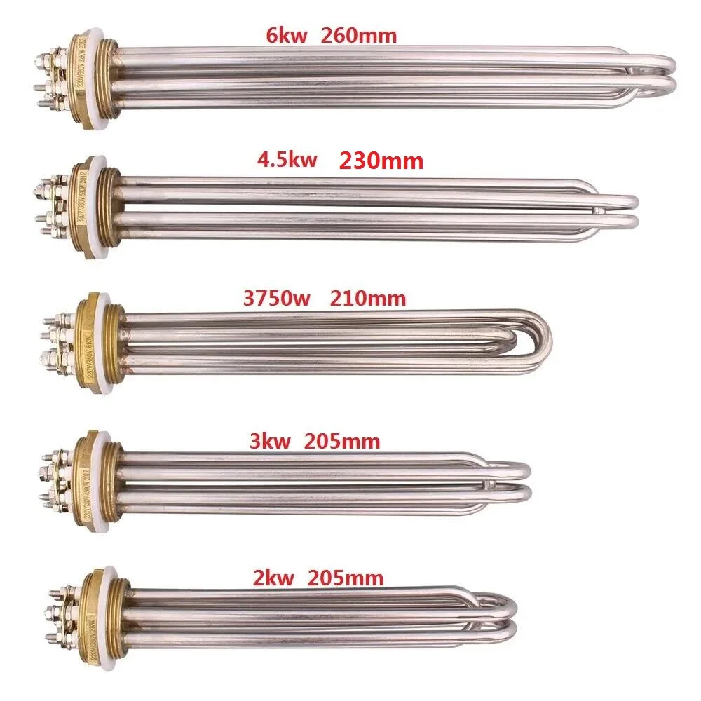 DERNORD Wassertankheizung 220 V/380 V Kesselheizelement DN32 Rohr-Elektroheizung 2 kW 3 kW 4,5 kW 6 kW 3750 W SUS304