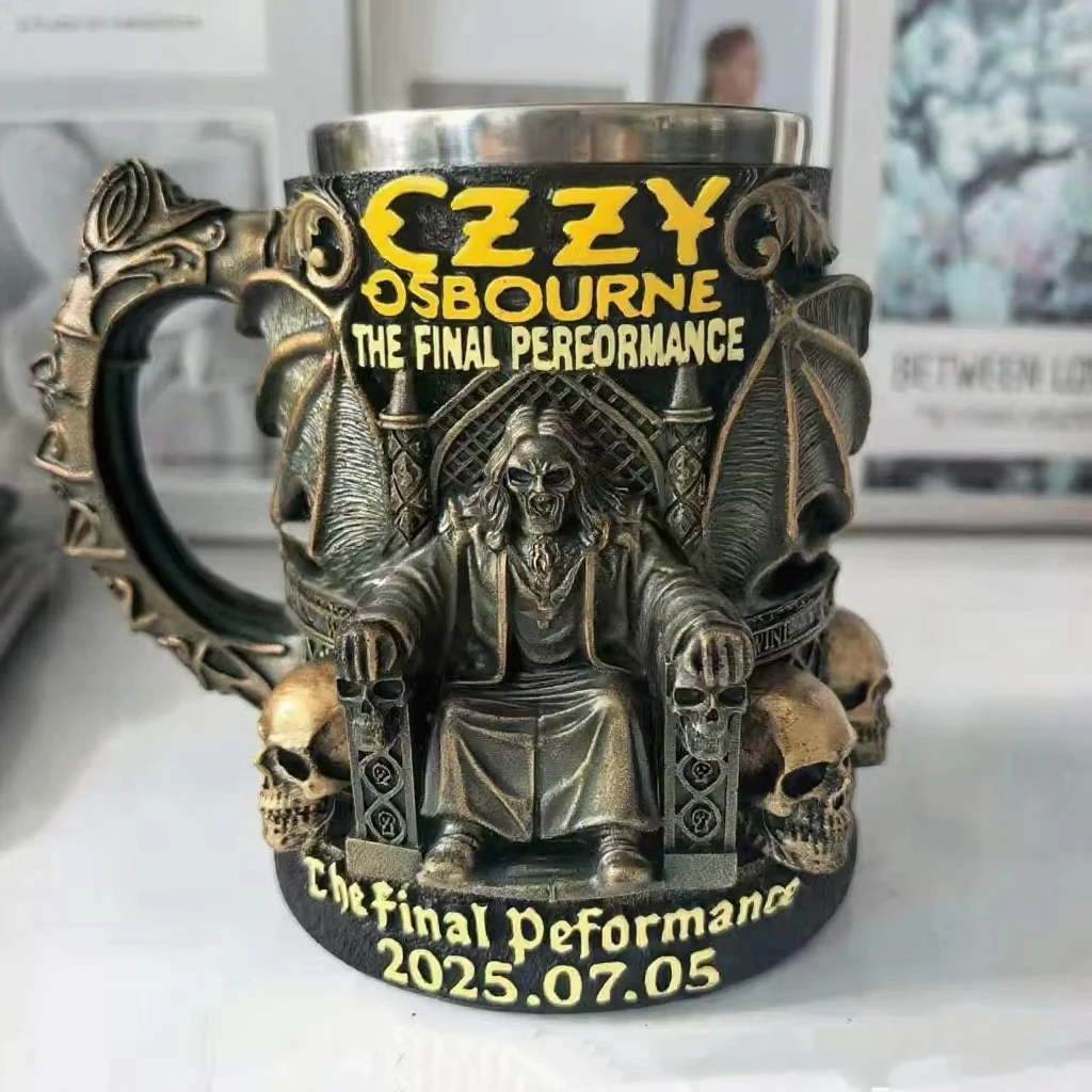 Tasse Ozzy en résine 3D pour Halloween, tasse commémorative Osbourne, tasse d'eau en acier inoxydable avec crâne, tasse à bière, tasse à café pour boire