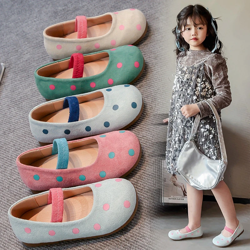 Girls Flat Shoes Polka Dots Sweet Kids Leather Shoes Round Toes Slip-on 2025 New Girls Princess Shoes Candy Color Non-slip Soft