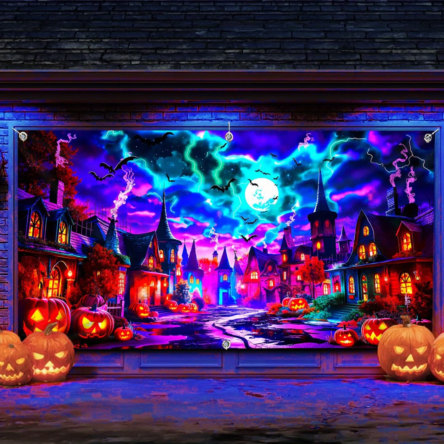 1 Stück 2D flaches Halloween-Banner-Hintergrundtuch, Urlaubsparty-Dekoration für drinnen und draußen, keine Stromversorgung erforderlich – Symbol Image