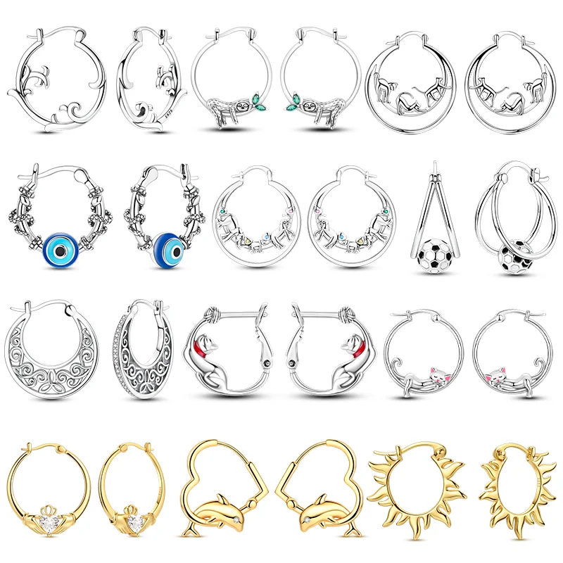 Ohrringe aus 925er Silber, funkelnde Delfin-, Faultier-, Katzen- und Fußball-Creolen für Frauen und Mädchen, Jubiläums- und Hochzeitsgeschenke, Schmuckgeschenke Image