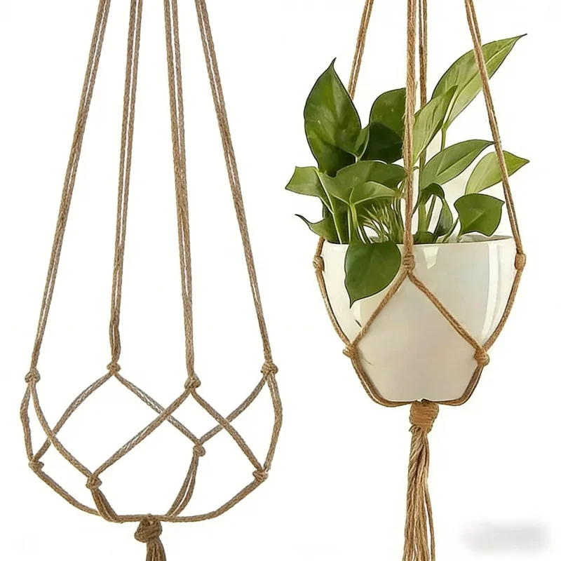 2er-Pack 90cm Atmungsaktive Hanfseil-Blumentopfnetze für Innen- und Außenbereich, Geeignet als Gartenzubehör für Hängekörbe Image