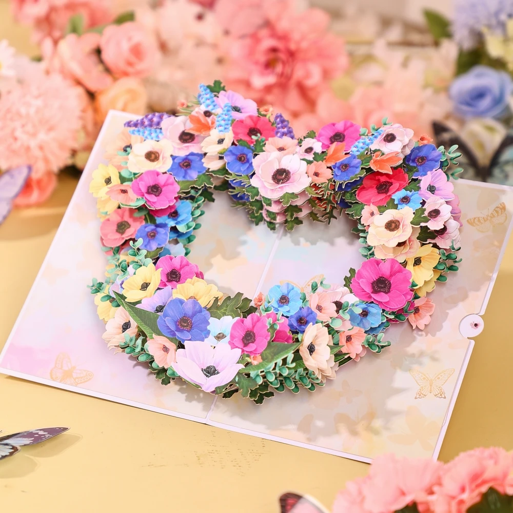 Bougainvillea Herz-Kranz 3D-Grußkarte – das perfekte Geschenk für Familie, Freunde und Liebhaber. Image