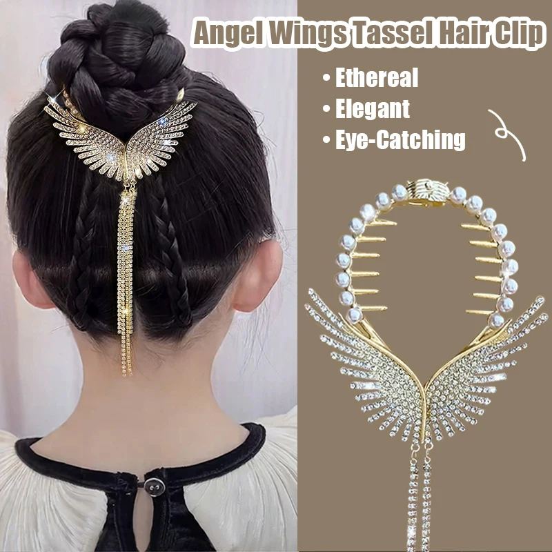 Goldene Engelsflügel-Haarspange Elegante Quasten-Schmetterling-Haarnadel für Damen Dutt- und Pferdeschwanzhalter Haaraccessoire für den Hinterkopf Image