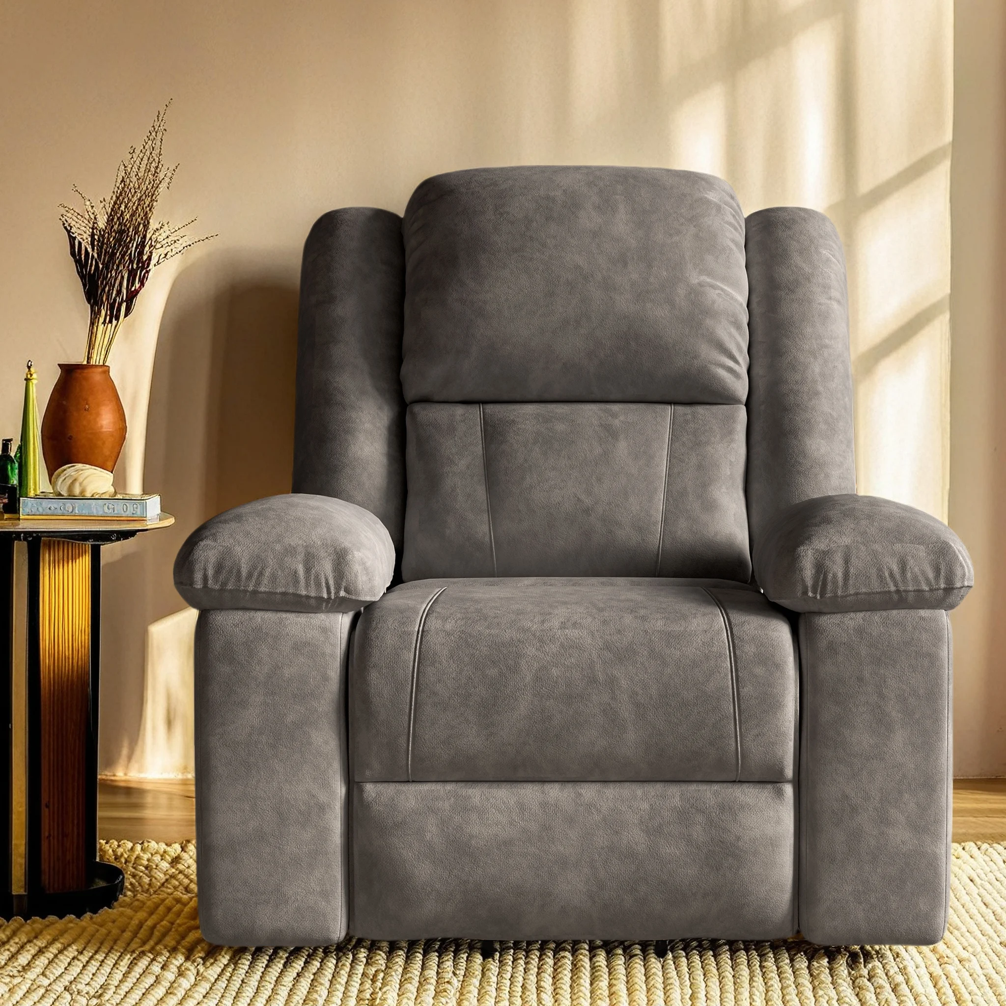 Elektrischer Massagesessel, Sessel mit Wärmefunktion, Massagesessel mit Aufstehhilfe, Massagesessel mit 8 Vibrationspunkten und 5 Modi, 160° Liegesessel mit gepolsterten Armlehnen, Grau