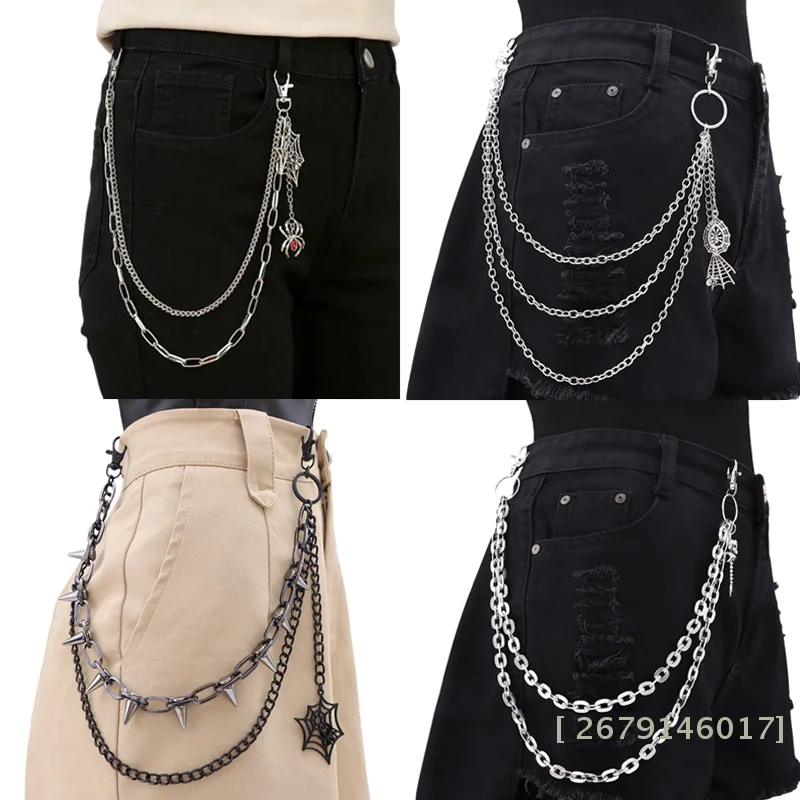 【YY26】Modische Punk-Metall-Hosenkette Hip-Hop Spinnennetz-Anhänger Jeans-Kette Mehrschichtige Hosen-Dekoration Taillenketten Geschenke Image