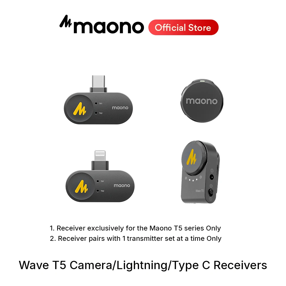 Maono Wave T5 Zubehör Kamera Lightning Typ-C Empfänger für T5 Drahtloses Mikrofon Drahtloses Ansteckmikrofon Videoaufnahme Image