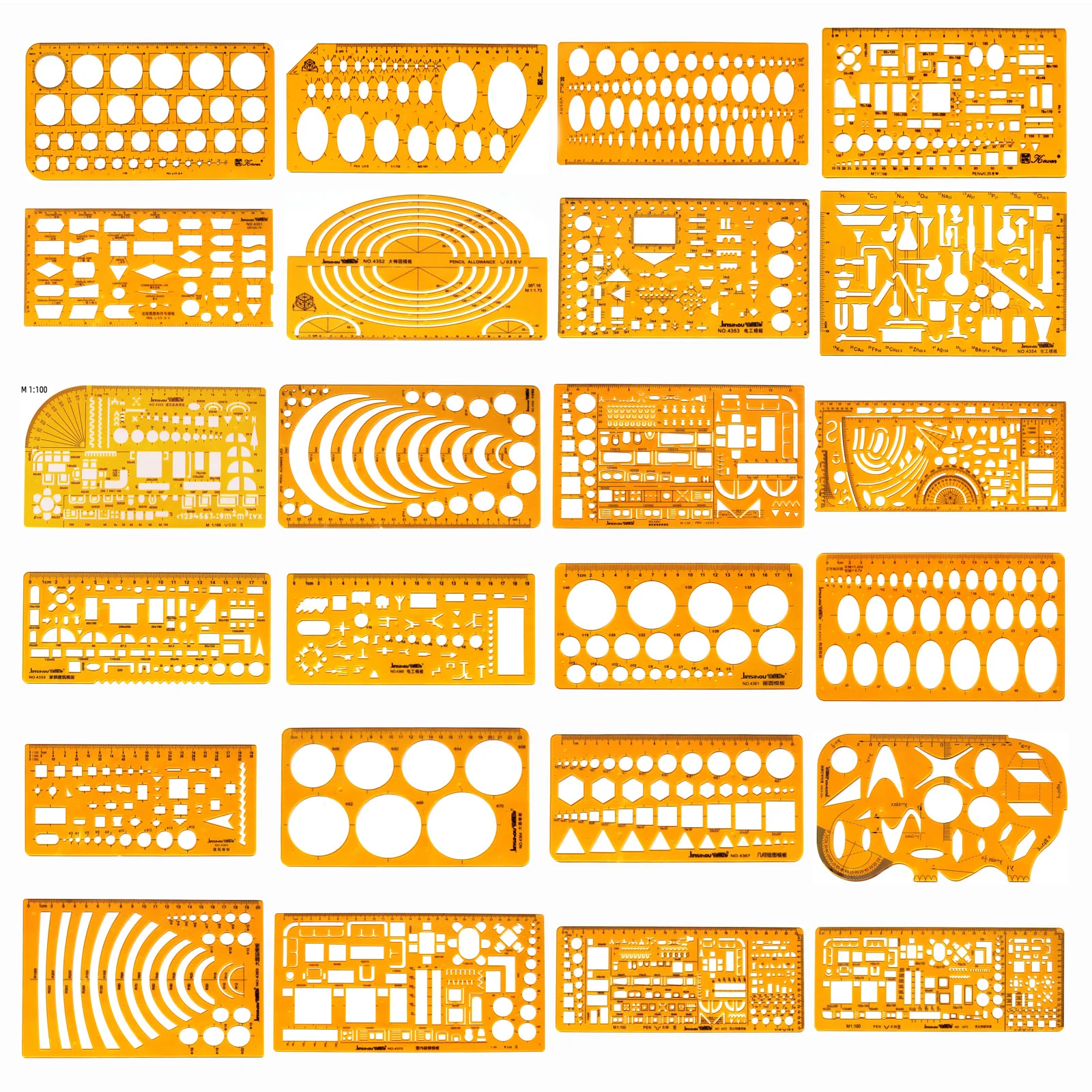 Kreisförmiges ovales Lineal, langlebig, K-Harz, Zeichnung, Design, Möbel, Architekt, Vorlage, Entwurfslineal, Vorlage, Messlineal Image