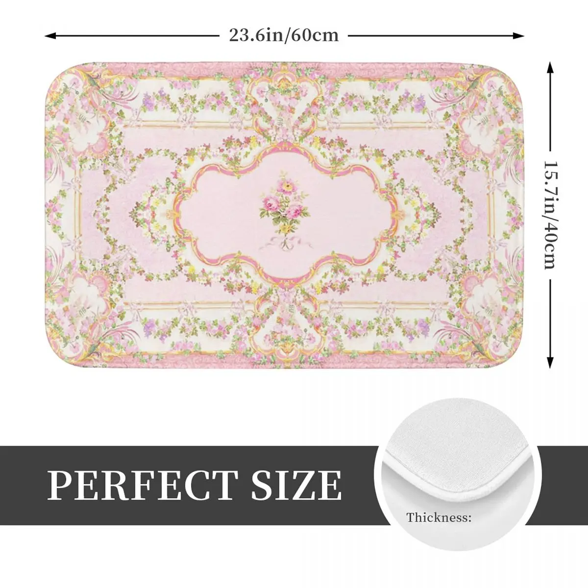French Rococo Pink Floral Watercolor Panel Non-slip Doormat Floor Mat Absorbent Mat Carpet Rug for Kitchen Balcony Footpad Mats