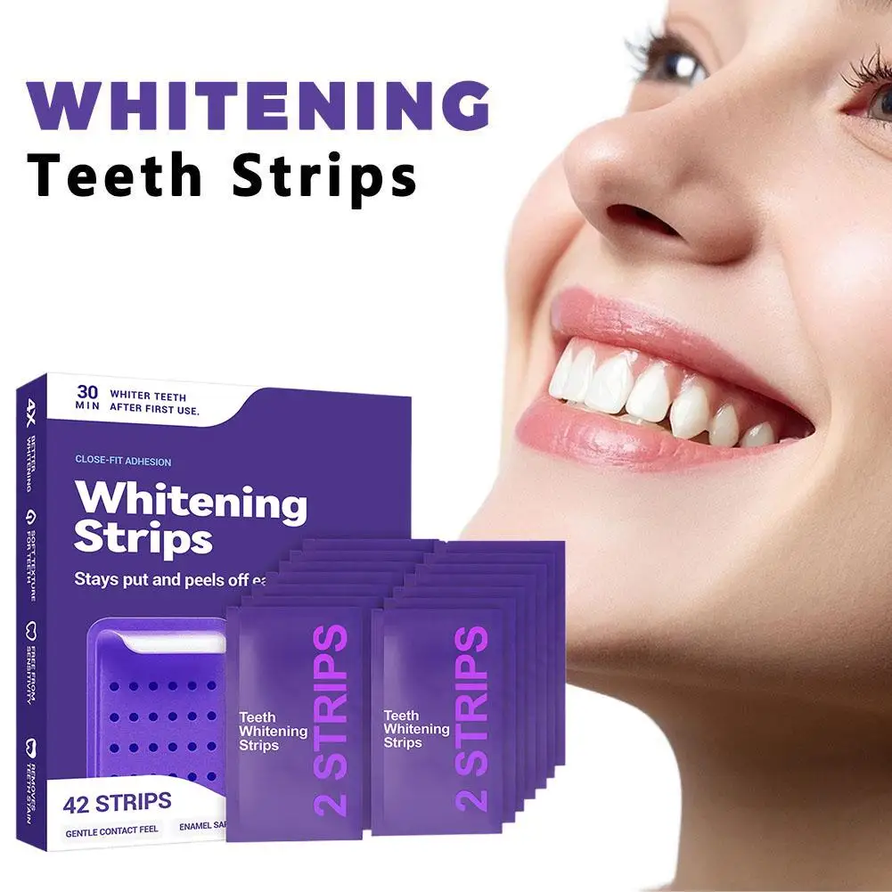 Lila Zahnaufhellungsstreifen 1-5 Packungen Frischer Atem Fleckenentfernung, Aufhellung Gelber Zähne, Tiefenreinigung Mundhygiene für Täglichen Gebrauch Image
