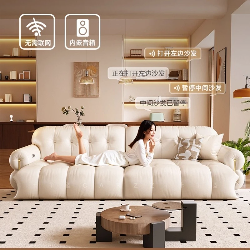 Ausziehbares Multifunktionales Cloud Doppel-Wohnzimmer-Sofa Puffs Schlafsofa Leder Divani Wohnmöbel USB Elektrisches Bettsofa