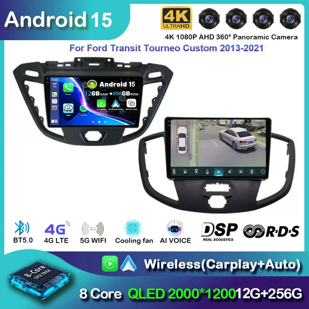 Android 15 Carplay Stereo Auto Radio Auto Multimedia Player Kopf Einheit GPS Navigation Für Ford Transit Tourneo Nach 2013 - 2021 Image