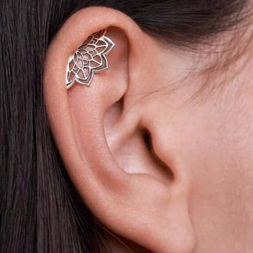 Free People Jewelry | Delicate Silver Lotus Ear Cuff - Women Jewelry R367 | Color: Silver | Size: Os