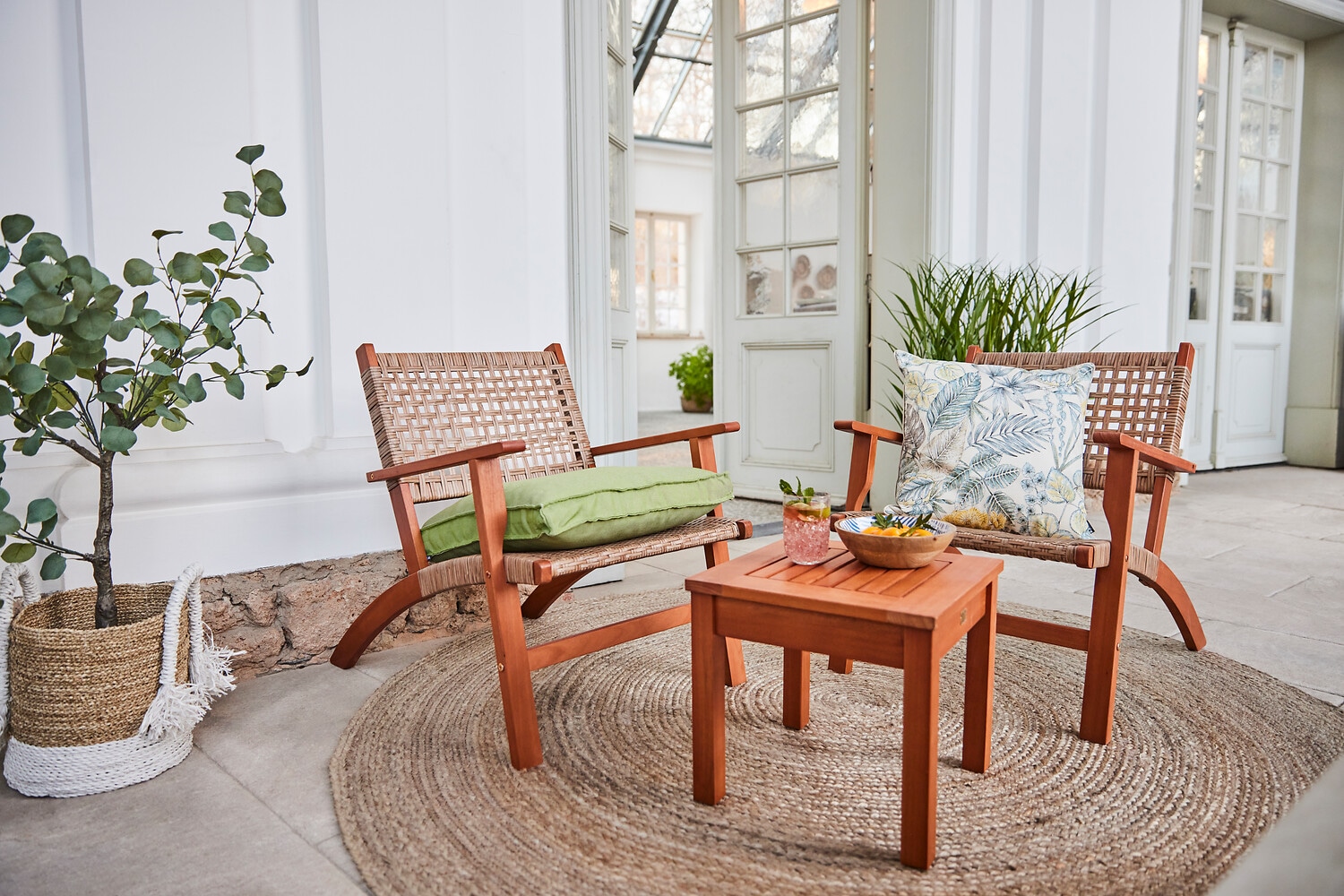 Balkonset GARDEN PLEASURE "Sonora", grau (hellgrau, hellbraun, hellgrau, hellbraun), Kunststoff, Massivholz, Sitzmöbel-Sets, Balkonset, Teak-Look Image