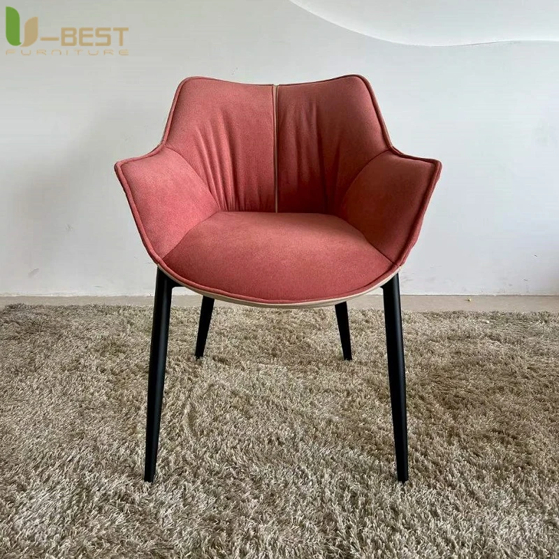 Sedia da Pranzo di Lusso U-best Design Moderno con Gambe in Metallo e Rivestimento in Pelle per Caffetterie Hotel e Sale da Pranzo