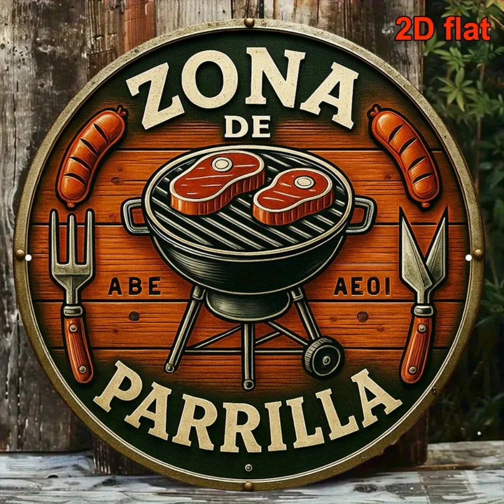 20 cm Retro Spanisches Barbecue Metallschild - Zona de Parrilla Outdoor Wanddekoration für Terrasse, Grillbereich & Gartenkunst