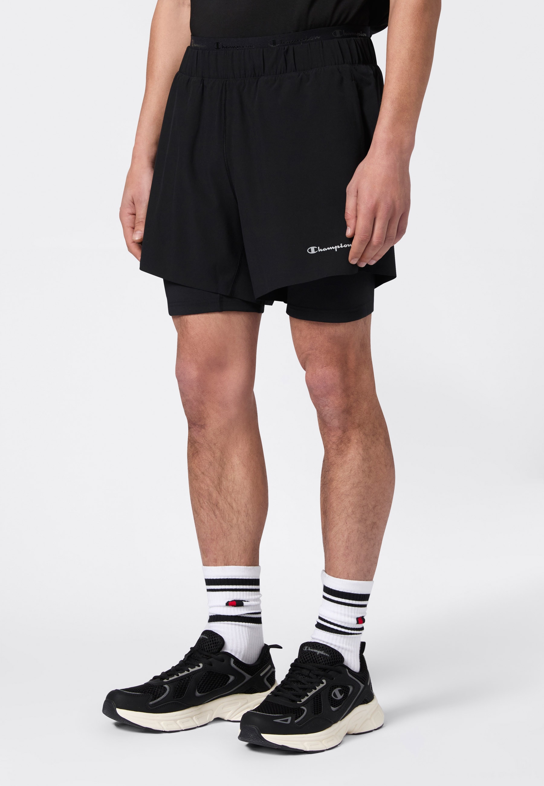 Trainingsshorts CHAMPION, Herren, Gr. L (52/54), N-Gr, nbk, nbk, Obermaterial: 88% Polyester, 12% Elasthan, Hosen, für Sportmode und aktive Freizeit, aus Polyester und Elasthan Image