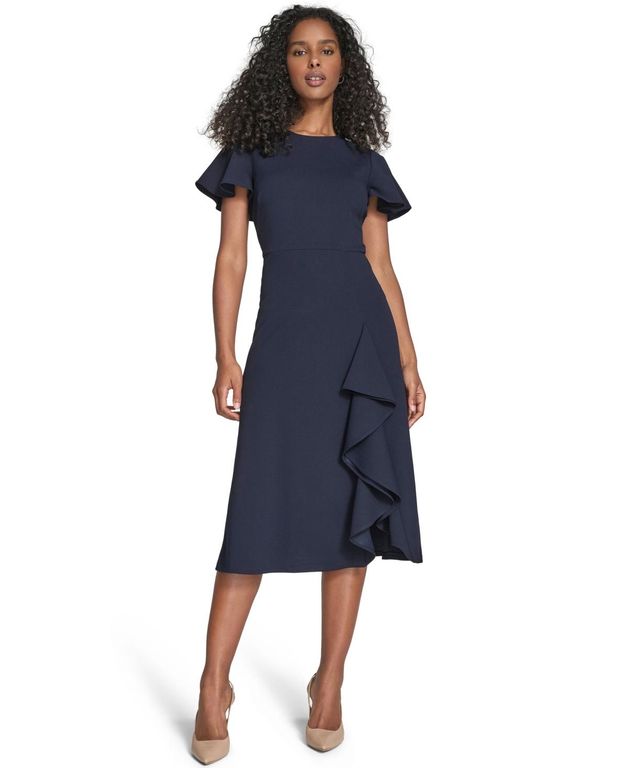 Flutter Sleeve Midi Dress - Blue - Calvin Klein Dresses
