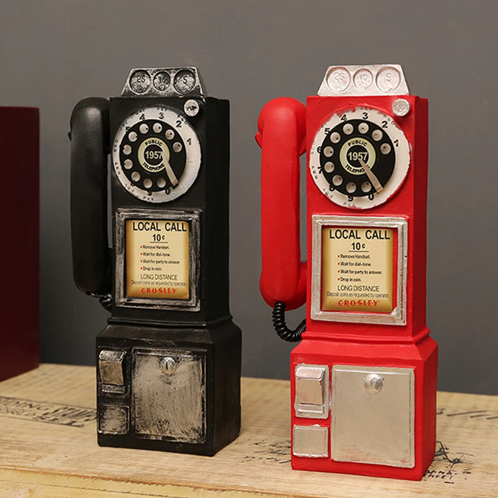 Vintage Telephone Model Wall-Mounted Resin Booth Telephone Figurine Rotary Old-fashioned Telephone Ornament Photography Props