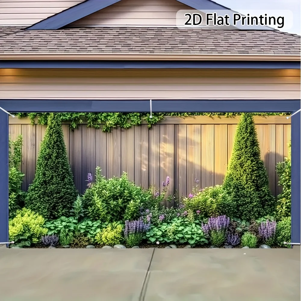 One 2D flat garage door banner with the theme of the serene scenery of the Jade Garden, interior wall decoration of the garden