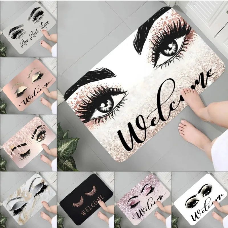 Eyelash Pattern Printed Carpet Flannel Foot Pad Mat Suitable for Bedroom Bathroom Kitchen Entrance Rug Home Decoration