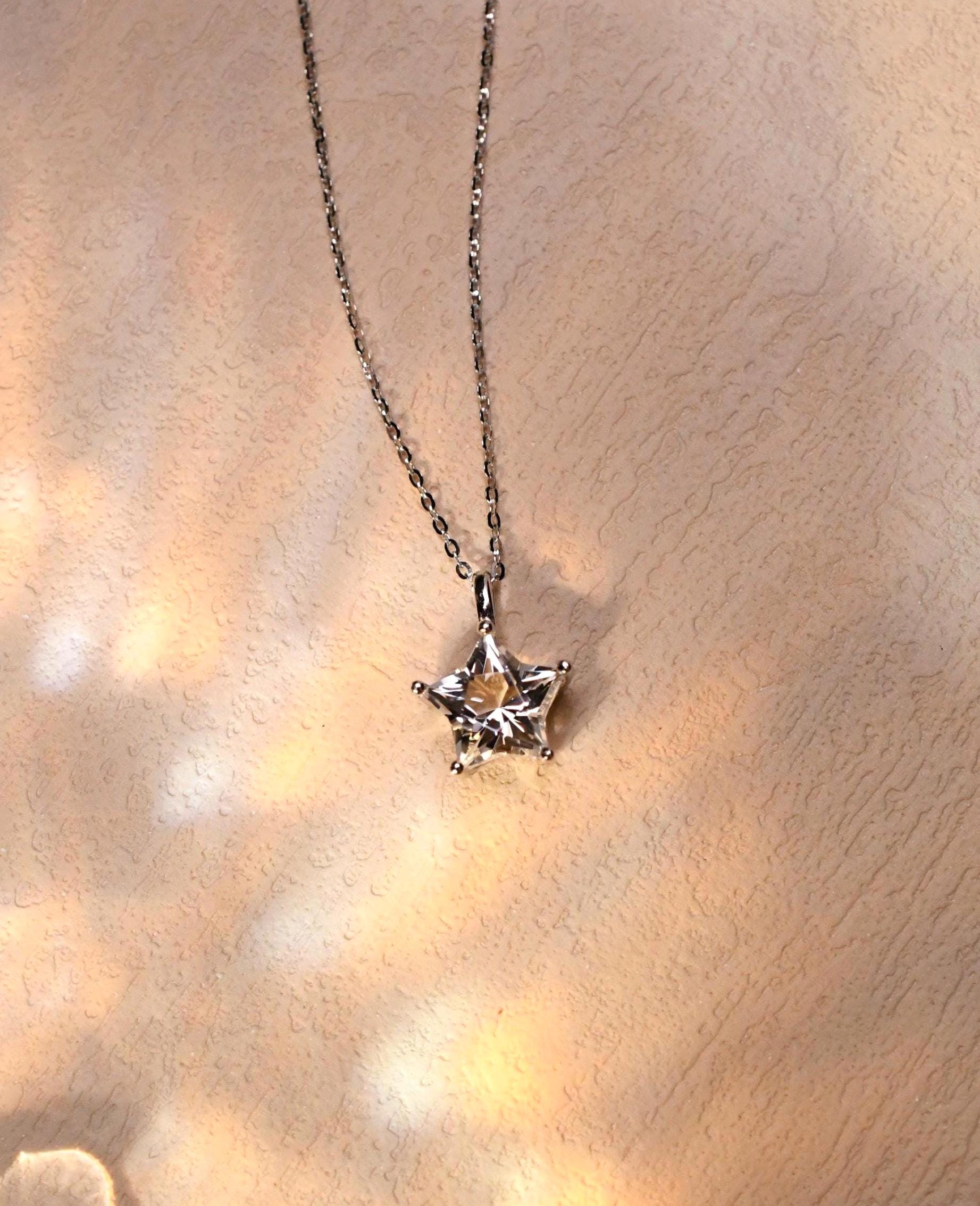 Collana con stella di cristallo * Pendente in cristallo di rocca naturale * Catena in argento sterling 925 * Gioielli a stella * Collana minimalista c
