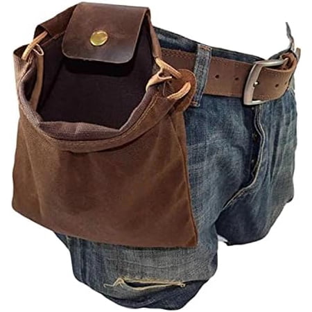 Foraging Bag Waxed Canvas Collapsible Outdoor Camping Foraging Pouch Mushroom Storage Water Resistant Leather Bushcraft Belt Tinder Dump Pouchs Brown for Travel Camping Hiking Bag Only (Brown)