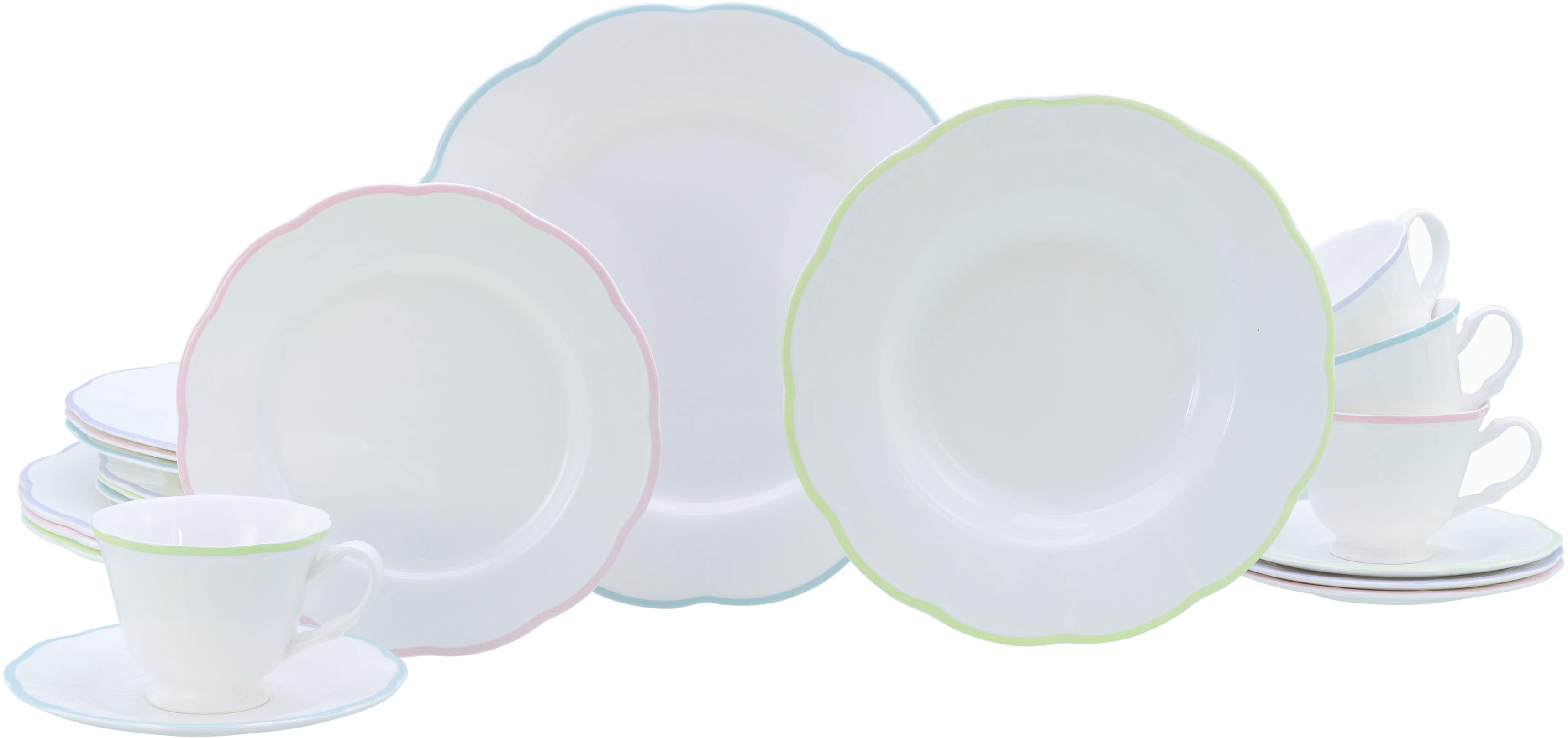 Kombiservice CREATABLE "Florine Bunt, Service 20-tlg.", weiß, bunt, 20, Steingut, Geschirr-Sets, Kombiservice, Elegant, Klassische Form, Zart gewellte Ränder Image