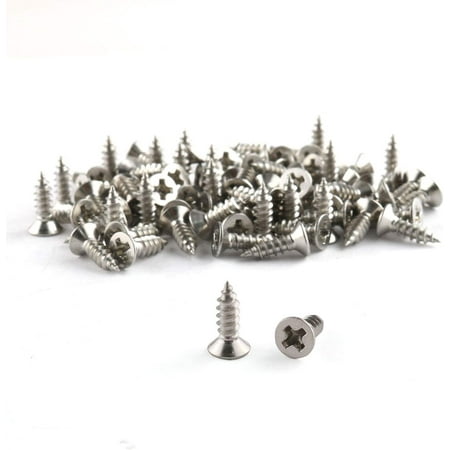 100pcs #4 x 3/8 Phillips Wood Screw Stainless Steel 304 Flat Countersunk Head Self Tapping Screw Silver Tone