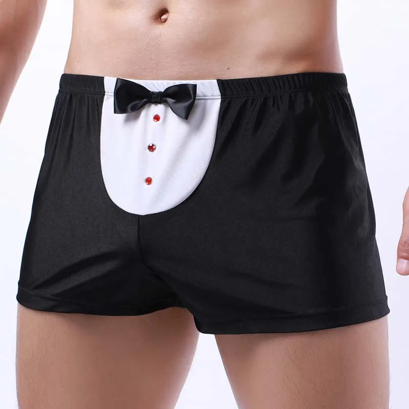 Boxer allentato da uomo Intimo sexy a vita bassa da uomo Boxer Cameriere Tuxedo Lingerie Tronchi Mutandine maschili Homewear Pantaloncini Indumenti da notte