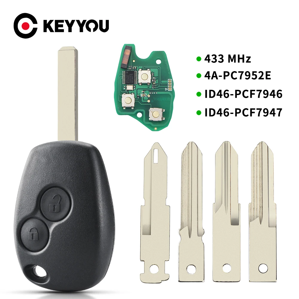 KEYYOU chiave remota 2BT per Renault Duster Modus Clio 3 Twingo DACIA Logan Sandero Kangoo 433MHz PCF7946 PCF7947 Chip Chip