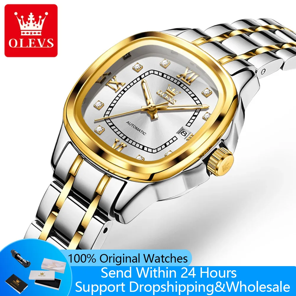 OLEVS 9810 Orologio automatico da donna Orologio meccanico con scala di diamanti alla moda per donna Orologio da polso da donna con data impermeabile delle migliori marche
