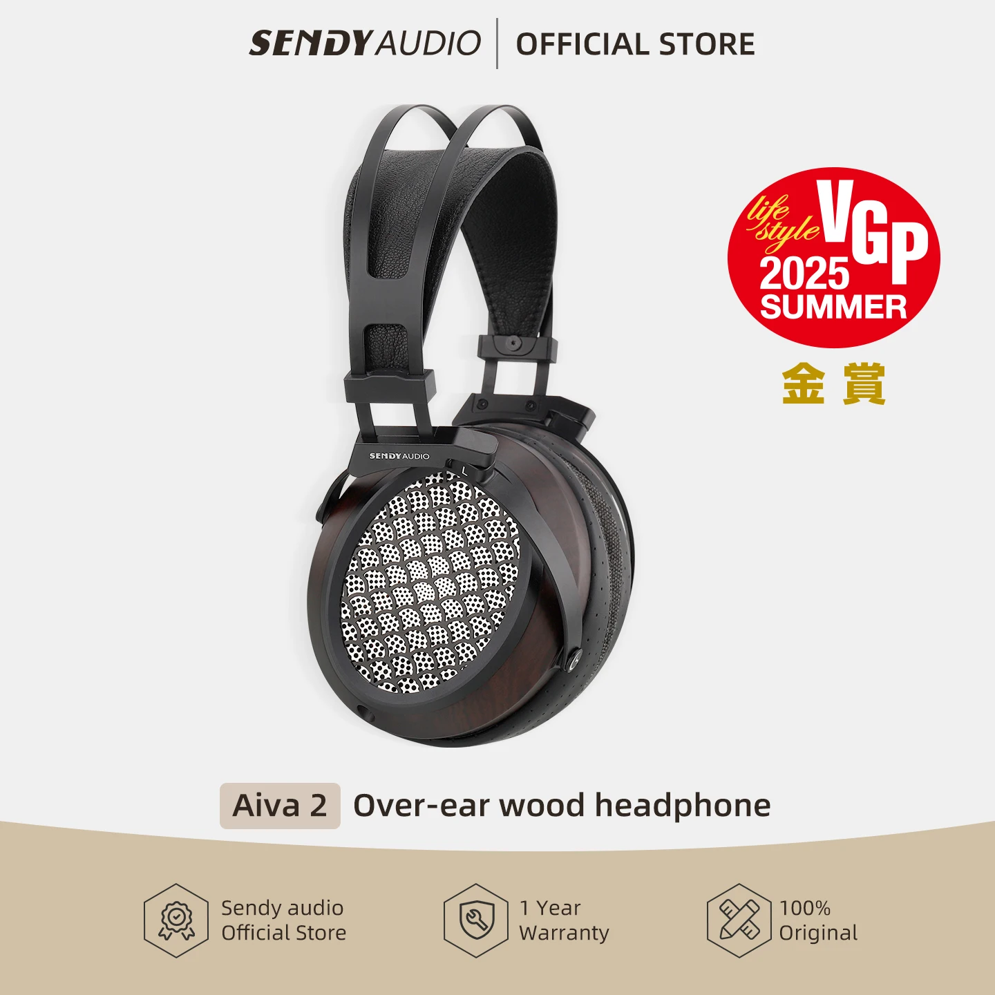 Sendy Audio Aiva 2 HiFi-Planar-Magnettreiber, offener Over-Ear-Kopfhörer aus Holz, 4,4 mm, symmetrisches Headset Image
