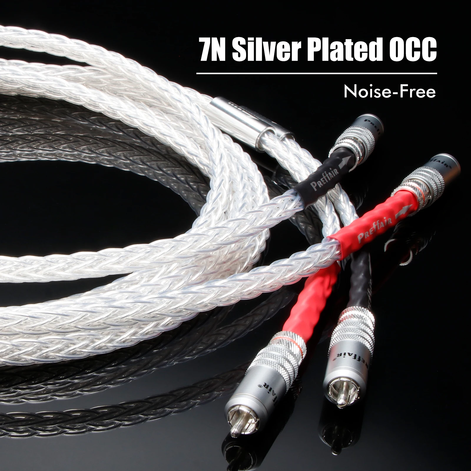 Paar RCA-Kabel 7N OCC Silberbeschichtet Audiophiles RCA-Signalkabel PTFE-Abschirmung für Verstärker DAC TV Auto Image