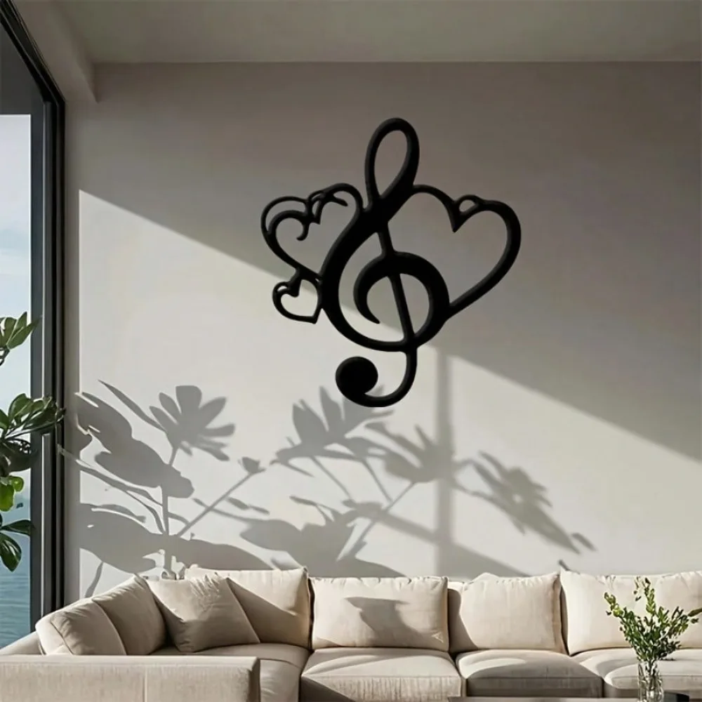 **Musikalische Metall-Wandkunst mit doppeltem Herz und Violinschlüssel, Geschenk für Paare zum Jahrestag** Image