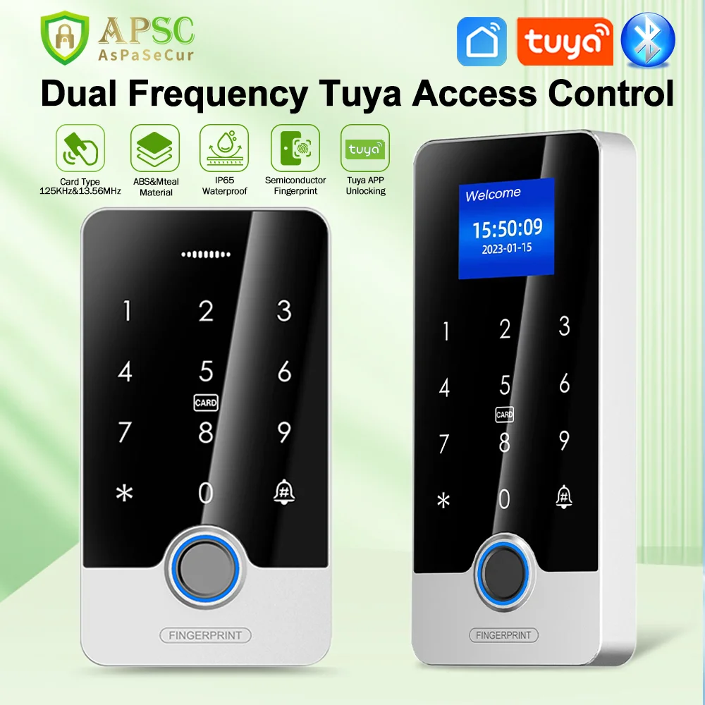 Tuya APP Wasserdichter Bluetooth-Fingerabdruck-Zugangscontroller Standalone RFID-Touch-Tastatur 13,56 MHz und 125 kHz Türöffnersystem Image