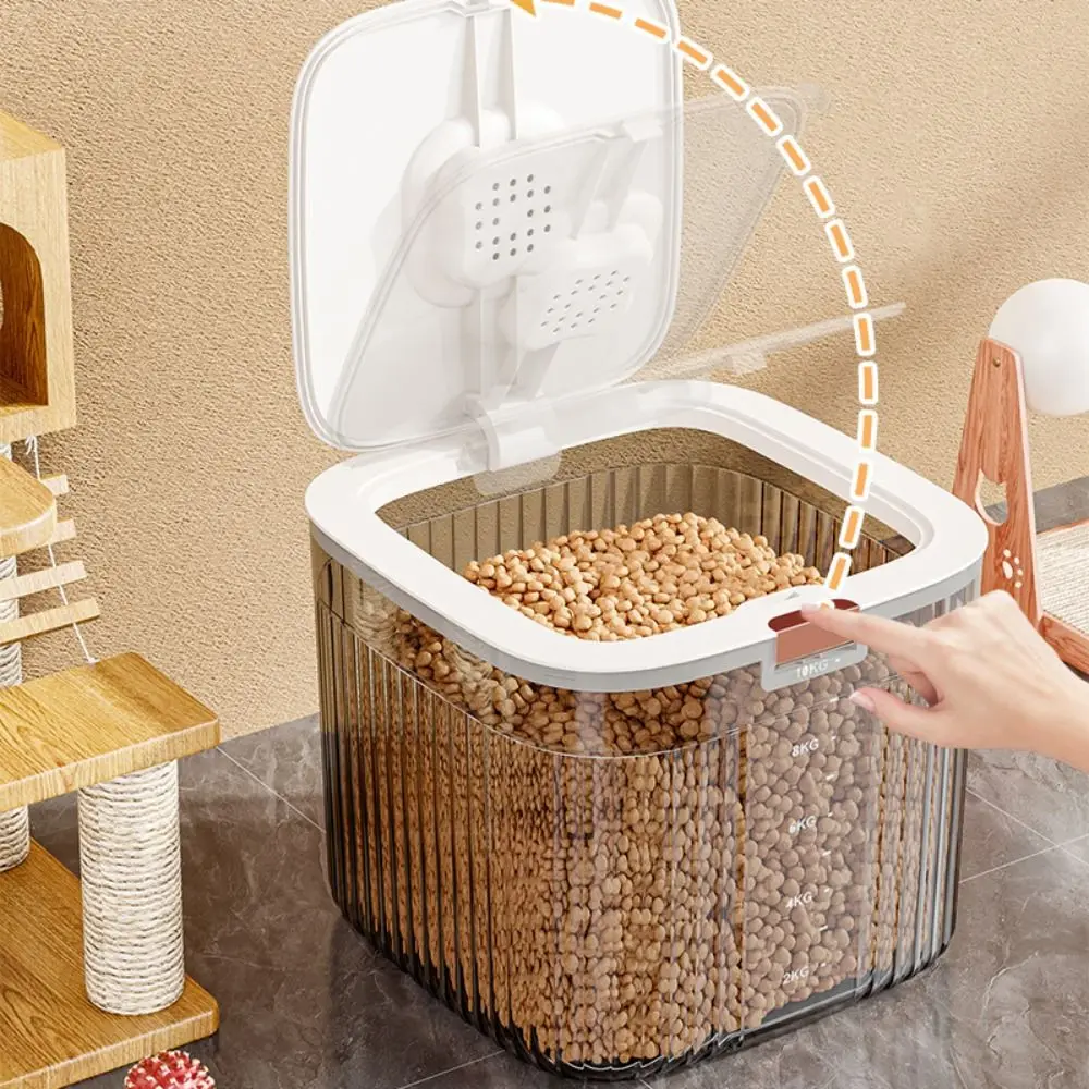 Conteneur de stockage de nourriture pour chien avec couvercle rabattable, transparent, grande capacité, boîte de nourriture sèche pour chat, baril de stockage de nourriture pour animaux de compagnie