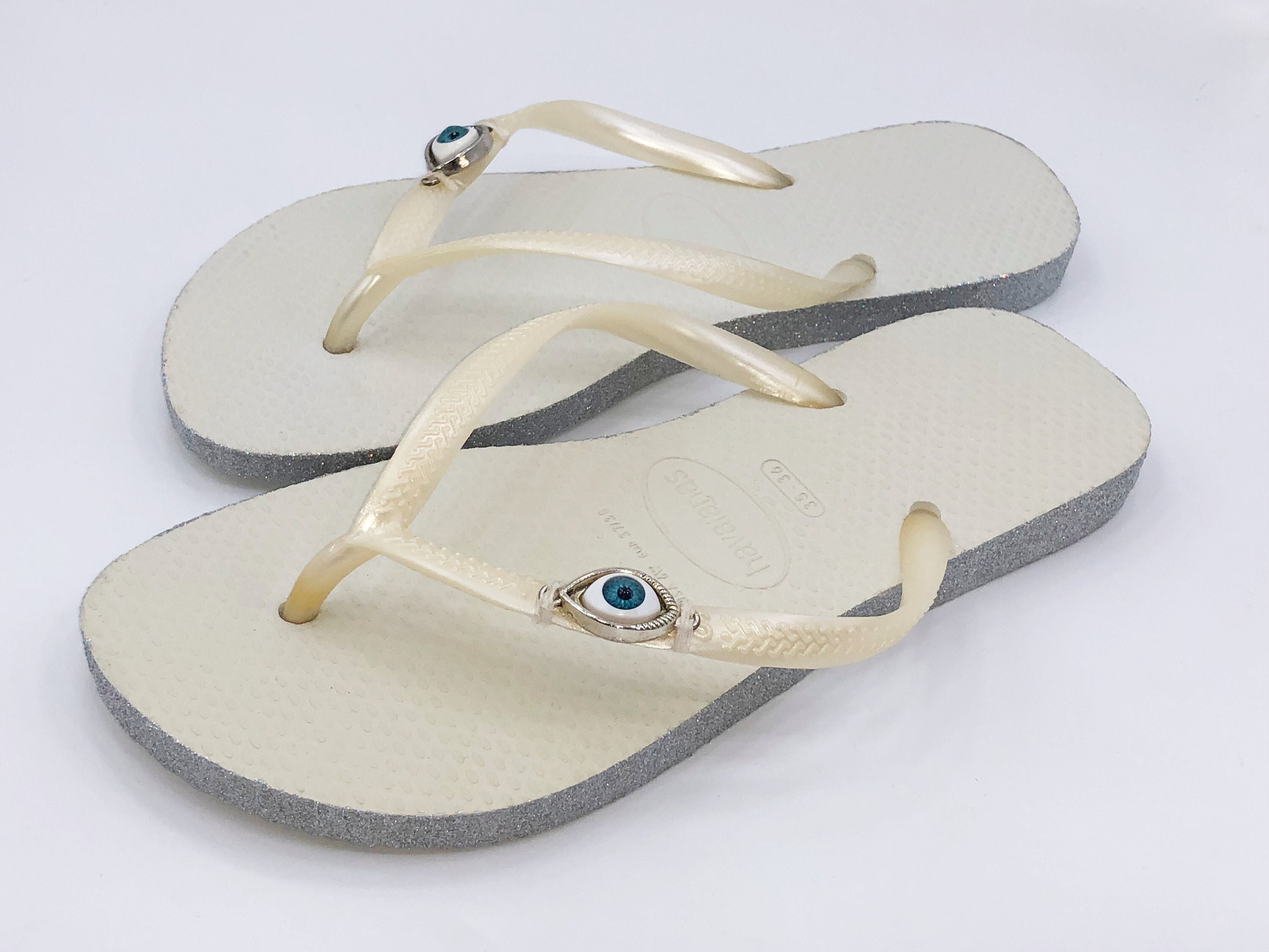 Sandali anti-malocchio, infradito con cristalli, scarpe Swarovski, infradito di design, sandali personalizzati, sandali personalizzati, infradito deco