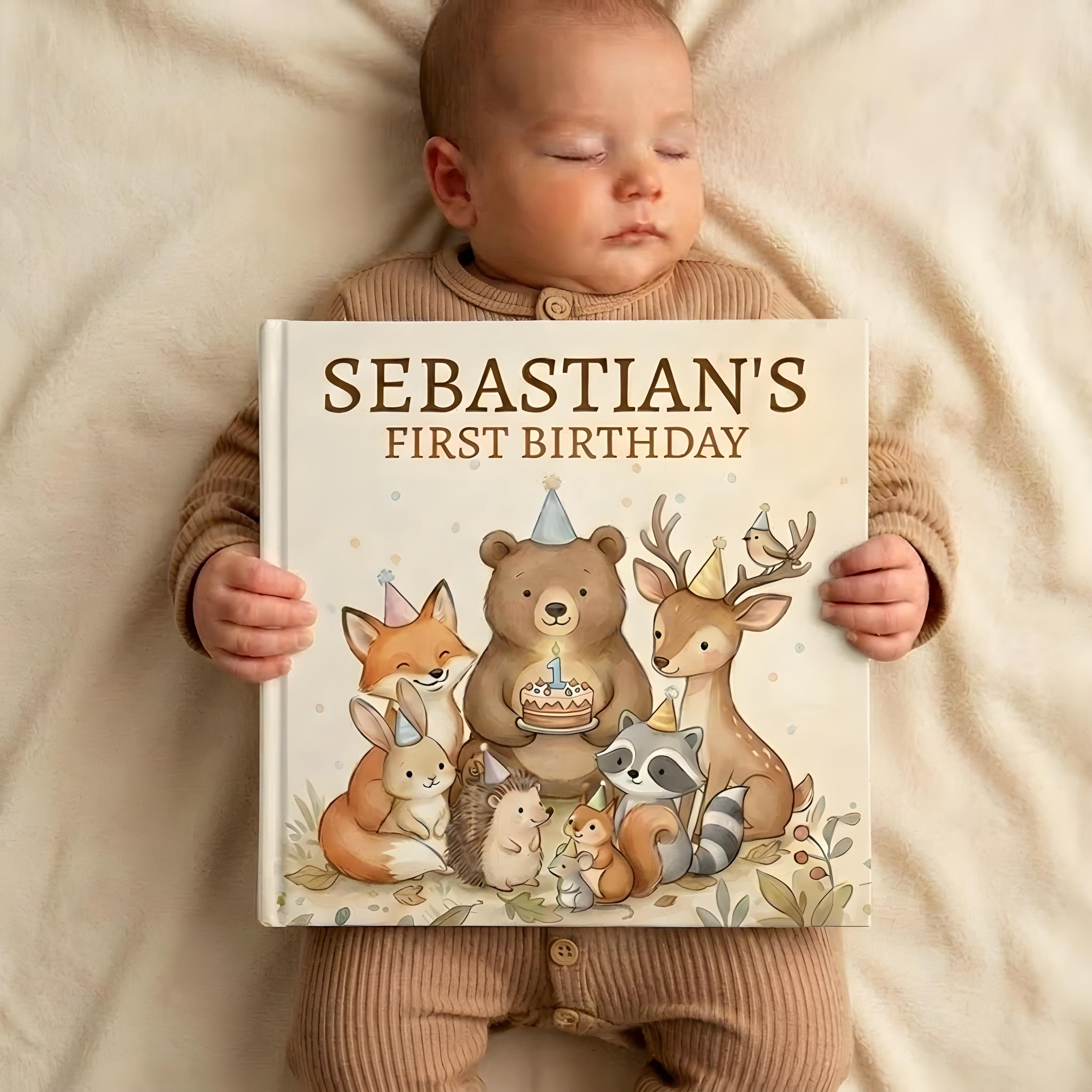 Libro personalizzato per il primo compleanno a tema bosco, libro personalizzato per il primo compleanno del bambino, regalo per il primo compleanno co