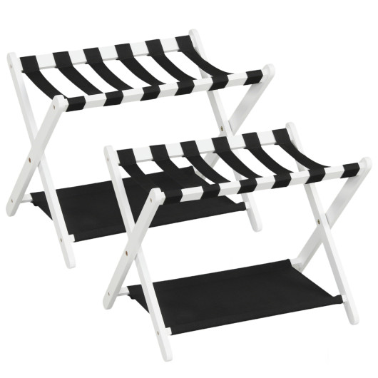 Costway Solid Rubberwood Folding Luggage Rack with Nylon Shelves Set of 2-White