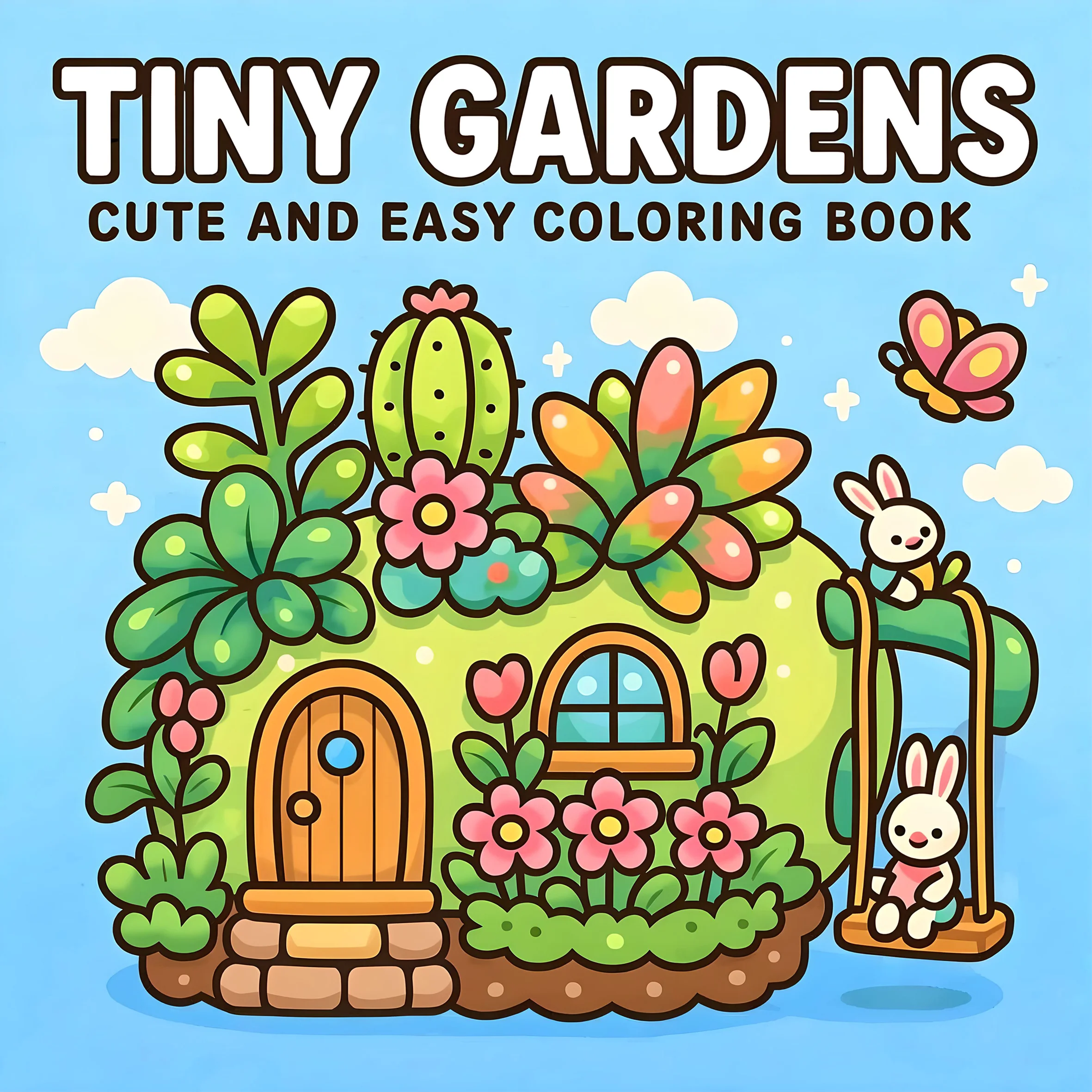 TINY GARDENS Malbuch mit kräftigen, einfachen Mustern für Erwachsene, niedliches Zeichenbuch, perfektes Geschenk für Party und Geburtstag Image