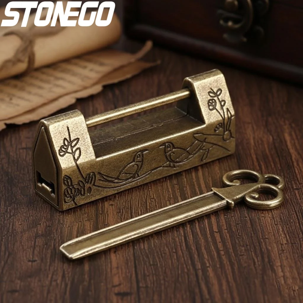 Retro Chinesisches Antikes Holzkästchen mit Schloss Vintage Koffer Schublade Schrank Heim-Deko Hardware