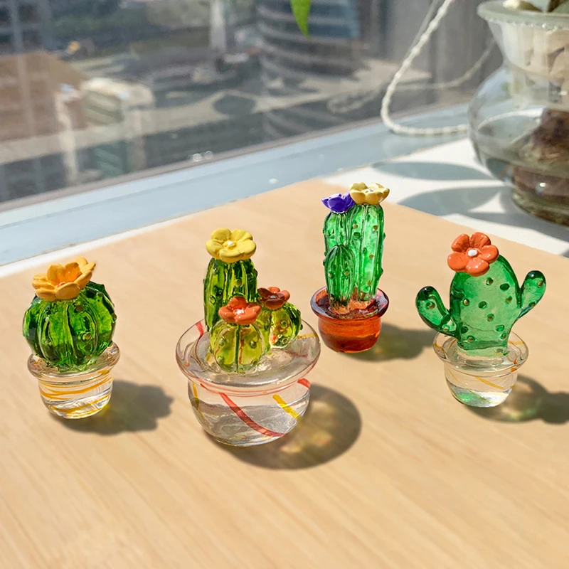 4 teile/paket Handgemachte Harz Kaktus Figuren Ornamente Mini Bonsai Nette Miniatur Desktop Handwerk Wohnkultur Fahrzeug Ornament Image