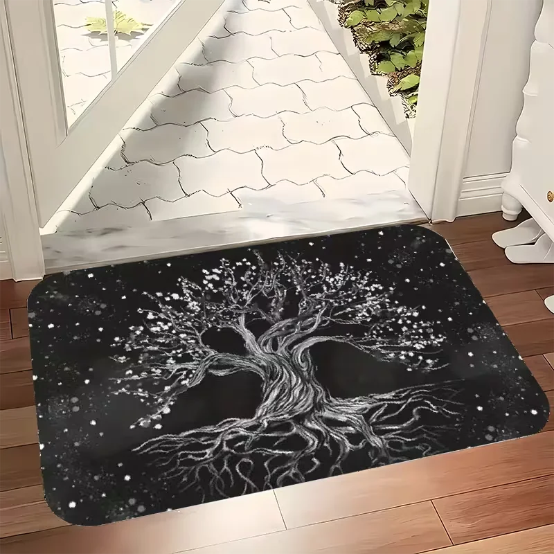 Willkommens-Fußmatte im Design des Lebensbaums für Küche, Büro, Ferienhaus, Dekoration, baumförmige Design-Matte, Dekor. Image