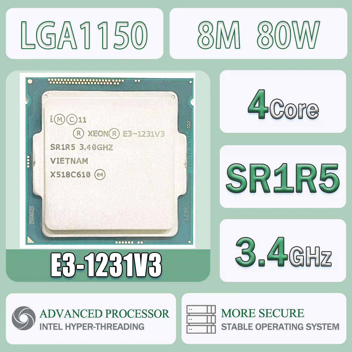 Intel Xeon E3-1231V3 3,4 GHz Quad-Core 8M 80 W E3 1231 V3 Computer CPU Prozessor Server E3 1231V3 Paket LGA 1150