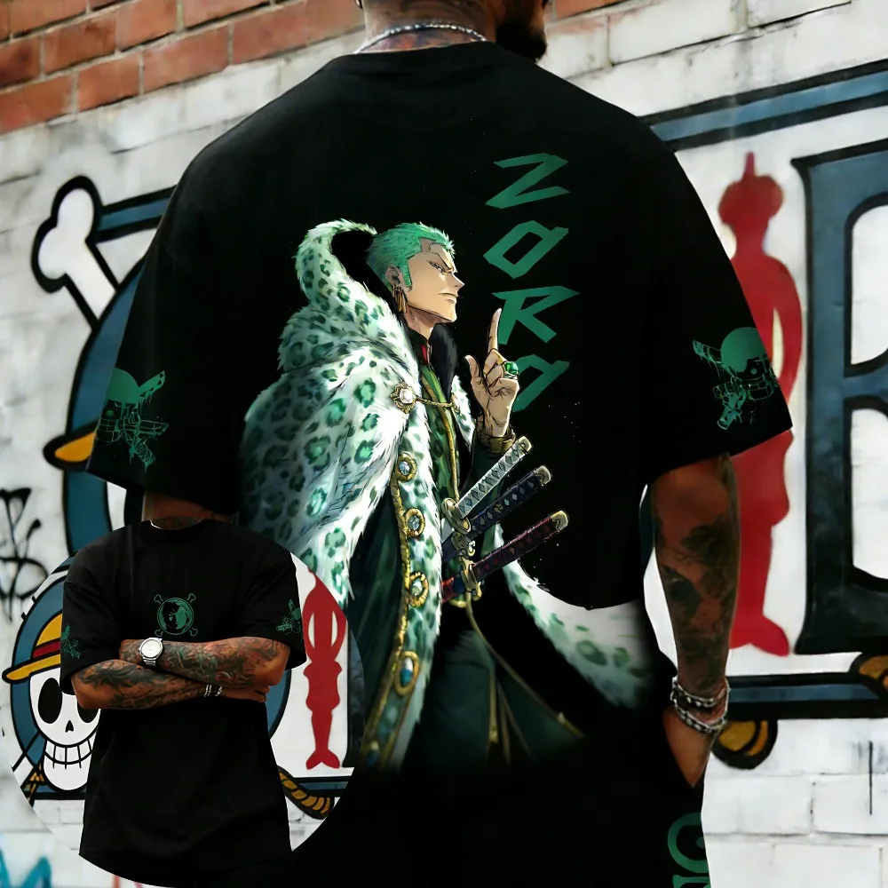 Übergroße Cosplay-Kostüme One Piece Roronoa Zoro 2026 Sommer Harajuku Anime Bedrucktes Y2K Hip Hop Casual Unisex T-Shirt