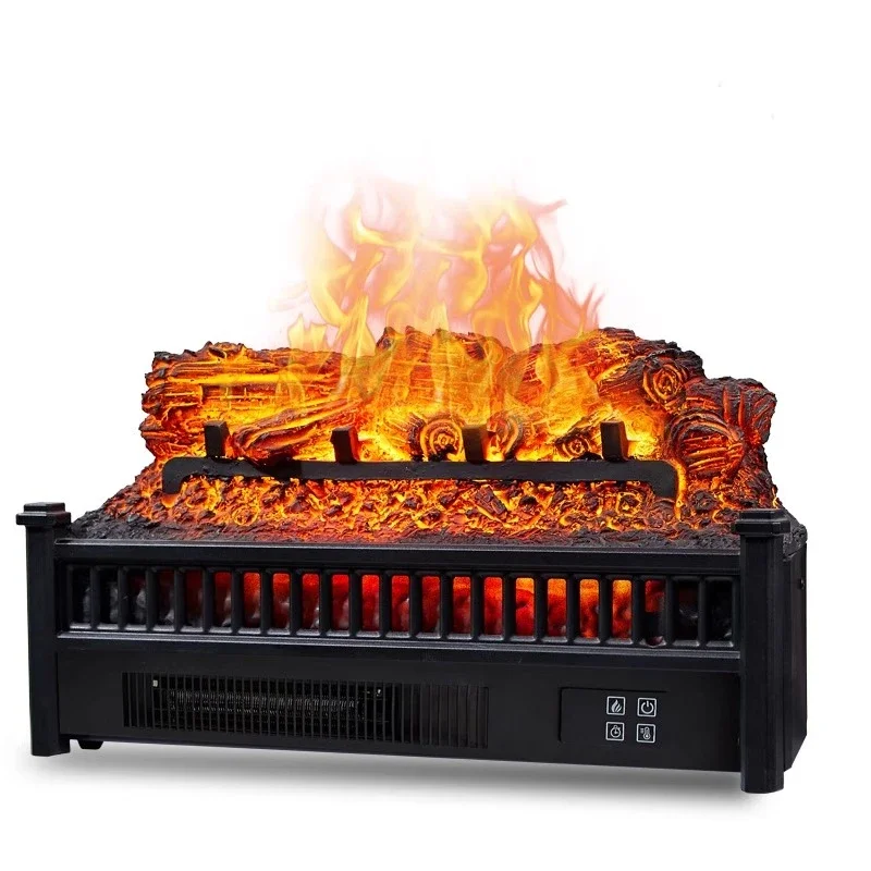 Heimheizgerät, tragbarer elektrischer Kamin mit Flammensimulation, Dekorationsartikel, neuer Holzkohleofen, im rustikalen Landhausstil.