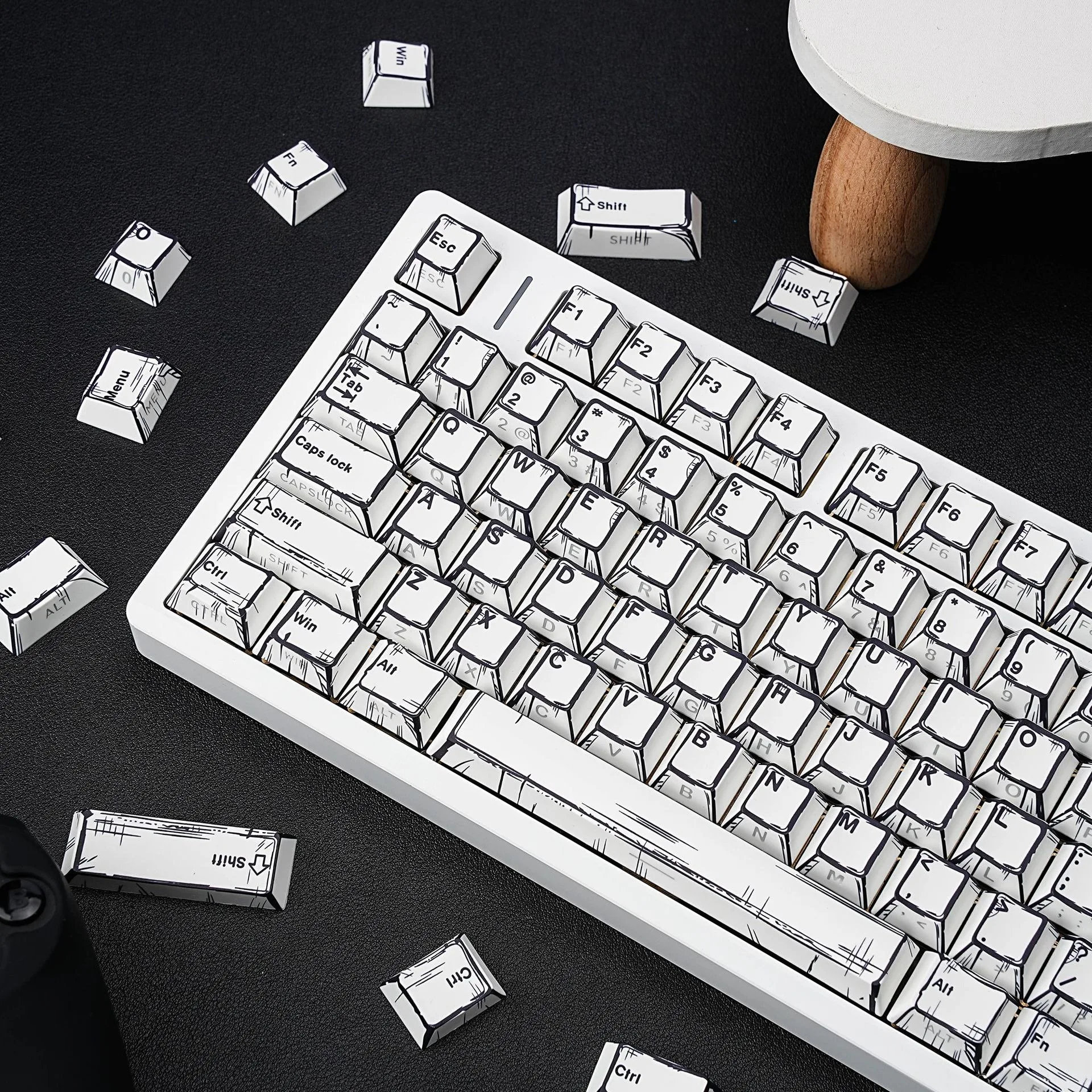 Hebräisch Spanisch Französisch Deutsch Russisch Arabisch Japanisch Koreanisch Comic Weiße Mechanische Tastatur-Tastenkappen Cherry-Profil PBT-Tastenkappen Image