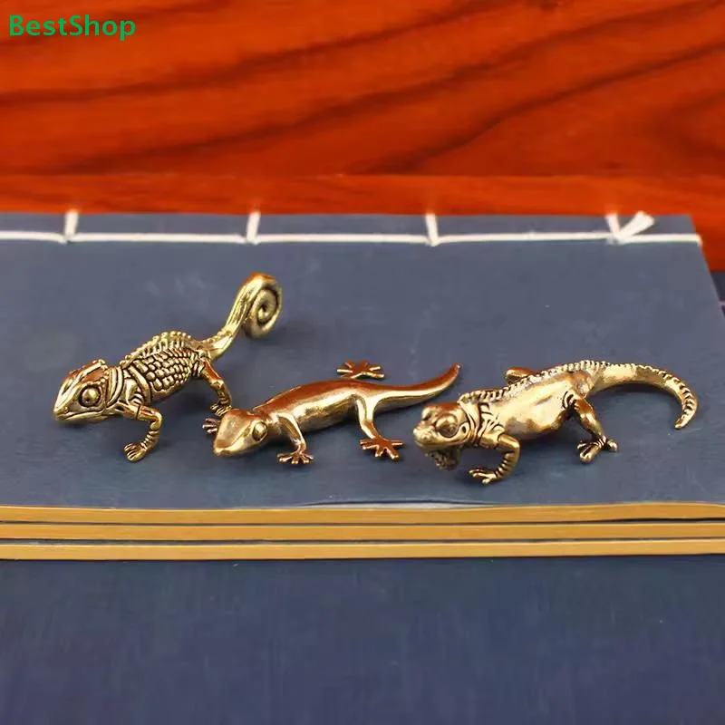 〔R〕Messingfigur Eidechse/Gecko - Mini-Reptilienstatuen für Schreibtischdekoration & Sammlerstücke Image